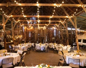 A well-decorated barn wedding.